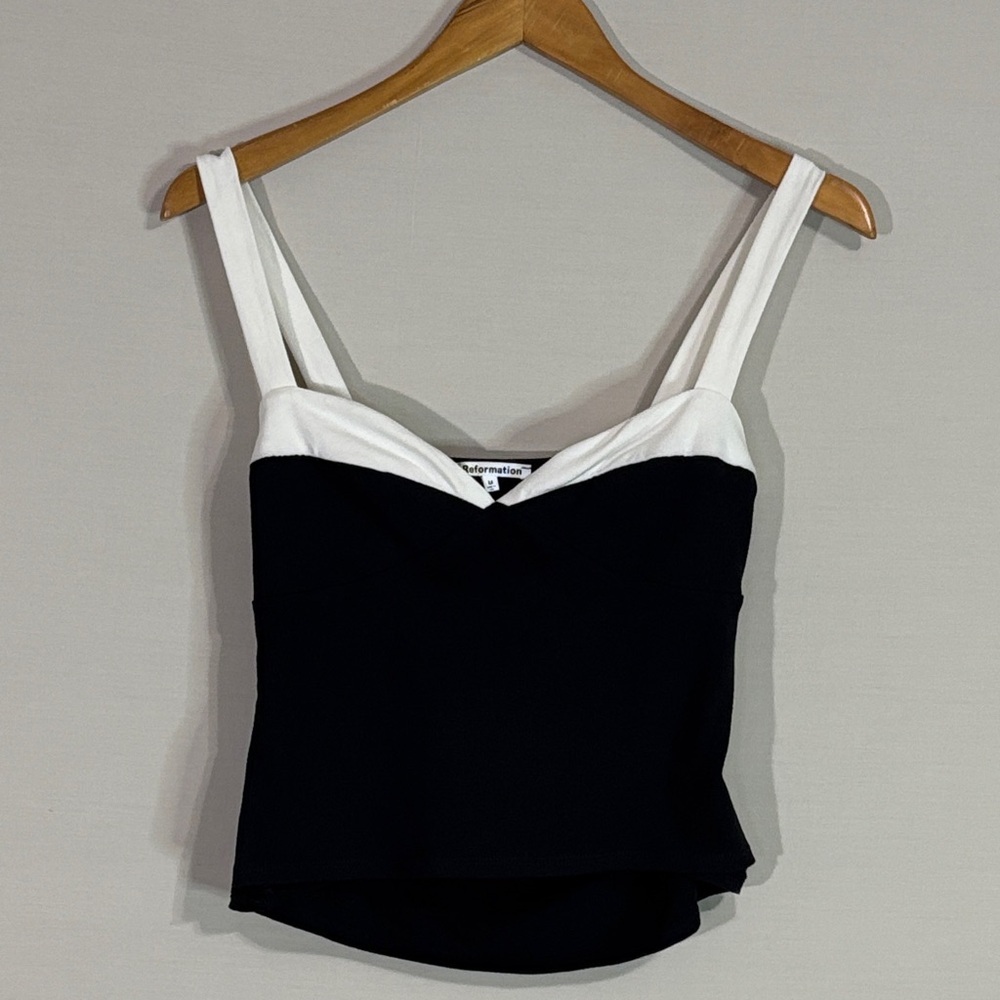 Reformation Sweetheart Tank Black White Fitted Organic Cotton Top Chic M